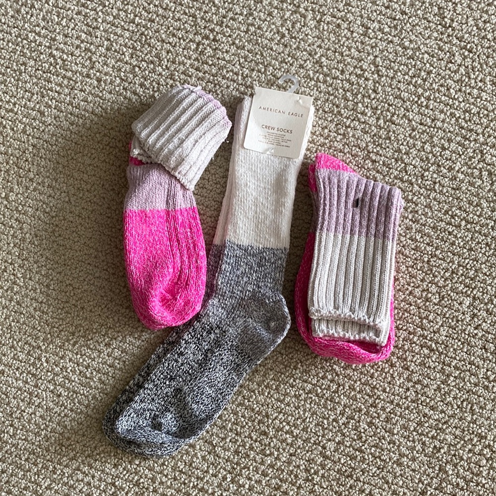 NEW Express American Eagle Crew Socks Long Color Block Knitted Bundle 3 Count